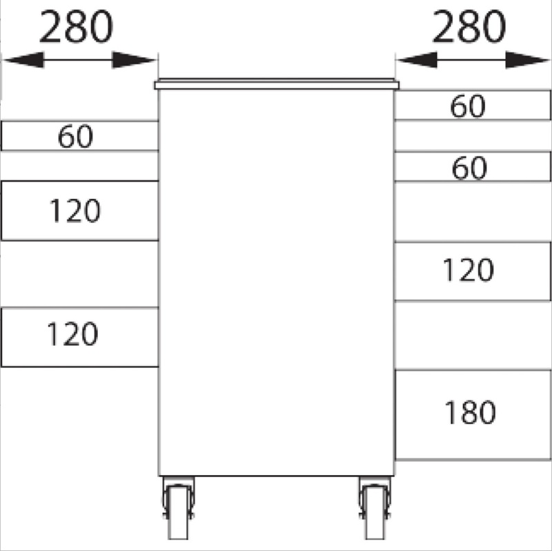 HOLEX 7抽工具车，配有可从两侧抽出的抽屉